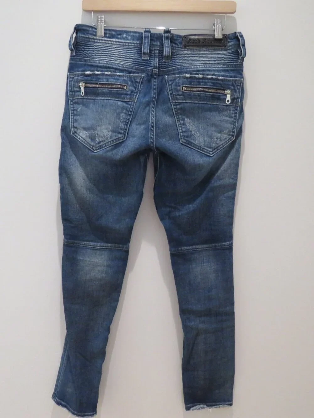 ROCK REVIVAL Daviday Moto Stretch Distressed Jeans Blue Denim Size 29 Western